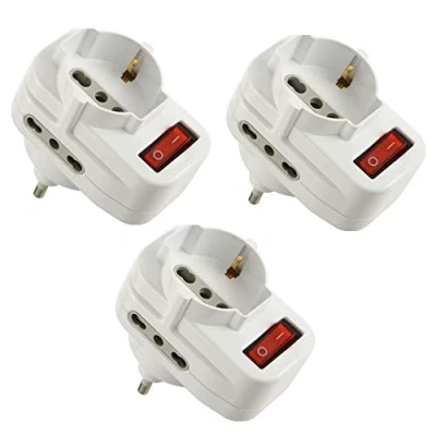 Immagine di Electraline 92398 Confezione da 3 Adattatori Multipresa Tripla con Interruttore, Spina Rotante 16A, Bianco