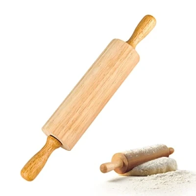 Immagine di mattarello in legno,Mattarello legno di faggio per rotolare la pasta,Mattarello legno, con centro girevole cucinare e cuocere