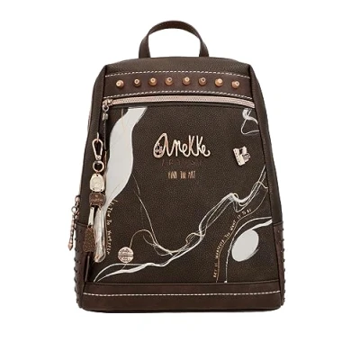 Immagine di Anekke Zaino grande da donna in ecopelle con manici e tasche Design impugnatura Colore marrone Shoen accessori Misure 26x32x10 cm, multicolore