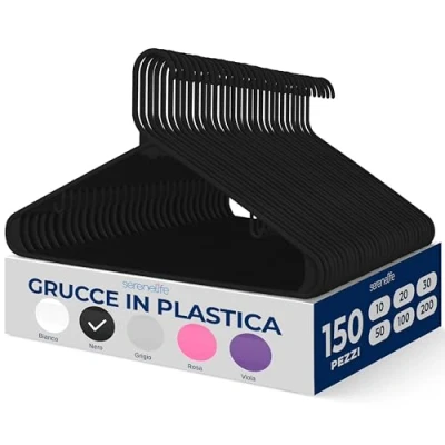 Immagine di SereneLife 150 Grucce Appendiabiti in Plastica, Antiscivolo, Stampelle Armadio Salvaspazio, Resistenti per Camicie, Maglioni, Felpe, Abiti Bambini e Ultra Sottili Leggeri