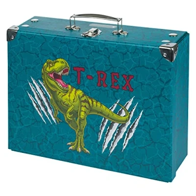 Immagine di Baagl valigetta per bambini giocattoli e forniture scolastiche, di cartone, giocattolo, pieghevole bambini, con manico in metallo (T REX)