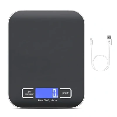 Immagine di BAIFULAI bilancia da cucina digitale, 10 kg/1 g, ricaricabile USB, con display a LED e funzione tara, multifunzione per cottura