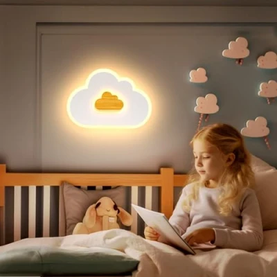 Immagine di AOEH Plafoniera LED Camera Da Letto Cameretta Nuvole Lampada Soffitto Per Bambini Applique Parete In Legno 17w 3000k Dei Bambini, Stanza Giocattoli, 30cm