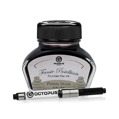Immagine di Octopus Fluids Pebble Stone inchiostro per penna stilografica in colori pastello con convertitore, da scrittura nel calamaio, Grigio 30 ml