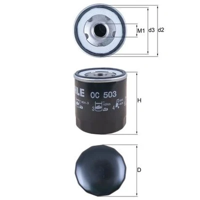 Immagine di MAHLE ORIGINAL OC 503 Filtro olio con una valvola blocco arretramento ad avvitamento AUDI: A3 Sportback, A1 Hatchback, A8 D4