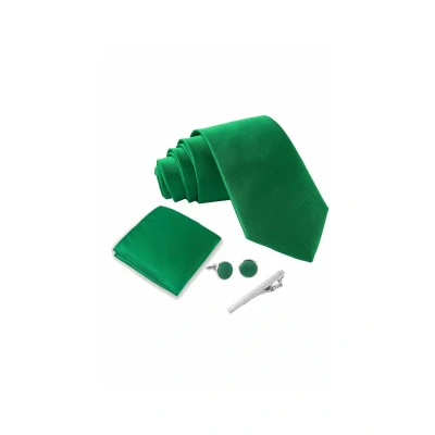 Immagine di Massi Morino Cravatta Verde e fazzoletto da uomo con camicia gemelli, parure fermacravatta set I Accessori sposa Cravatte Elegante Confezione Regalo
