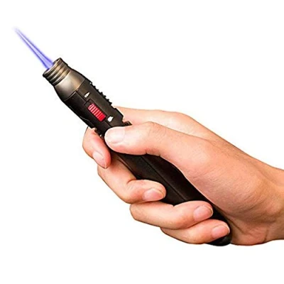 Immagine di Accendino e mini torcia saldatrice a forma di penna, prova vento adatto per esterni, temperatura 1.300 gradi, con fiamma butano (Non Includere Butano)