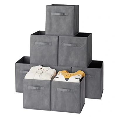 Immagine di MATANA Set di 8 Ceste Pieghevole Contenitore per Sistemare Portaoggetti, Portabiancheria, Deposito Giocattoli, 27.5 x 28 cm Con le Maniglie Robuste Armadio
