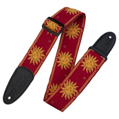 Immagine di Levy&#039;s MPJG Sun Red Tracolla Per Chitarra Jacquard Weave Leather Back &amp; Ends 2&quot; Design