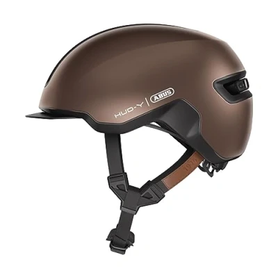 Immagine di casco urban ABUS HUD Y luce posteriore a LED magnetica e ricaricabile con chiusura da bici alla moda per l&#039;uso quotidiano uomo donna marrone, taglia S