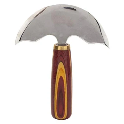 Immagine di cuoio a testa tonda in Manico legno anteriore acciaio inossidabile Strumento di correzione Leathercraft(L)
