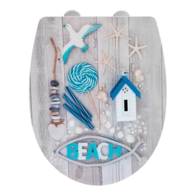 Immagine di Wenko Premium Sedile WC Beach Extra Lucido con Chiusura Automatica Ammortizzata, Fissaggio igienico Fix Clip Multicolore