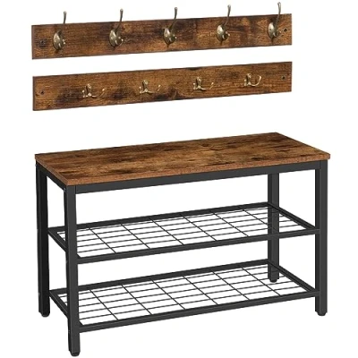Immagine di HOOBRO Mobile d&#039;Ingresso Set, Appendiabiti da Parete, Scarpiera con Panca, 9 Ganci appendiabito, Attaccapanni autoportante per Ingresso, Bagno, Stile Industriale, Montaggio Semplice EBF07MT01