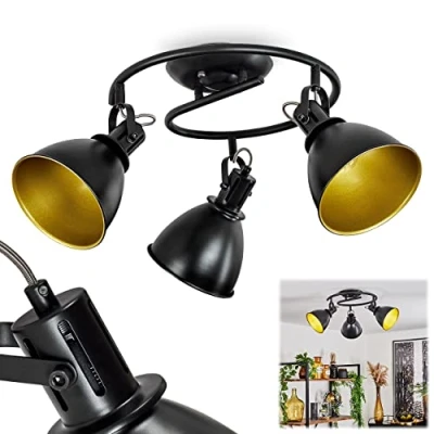 Immagine di hofstein plafoniera Koppom, in metallo a forma di spirale nero/oro, 3 luci, con faretti regolabili, x attacco E14, faretto dal design retro/vintage, senza lampadina/e