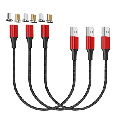 Immagine di NetDot Gen10 Micro USB e C Cavo di ricarica rapida magnetico intrecciato in nylon con LED laterale compatibile dispositivo Android (0,3 m/3 Pack rosso)