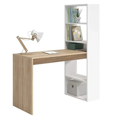 Immagine di Habitdesign Duplo Computer PC o scrivania con ripiano Reversibile, Melammina, Bianco e Rovere Canadese, 120 x 53 144 cm