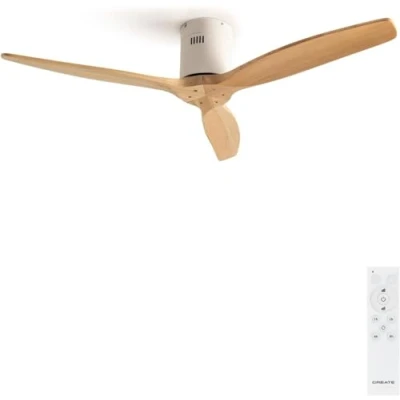 Immagine di CREATE / WINDCALM DC/Ventilatore da soffitto con motore DC bianco, pale in legno naturale/Silenzioso, timer