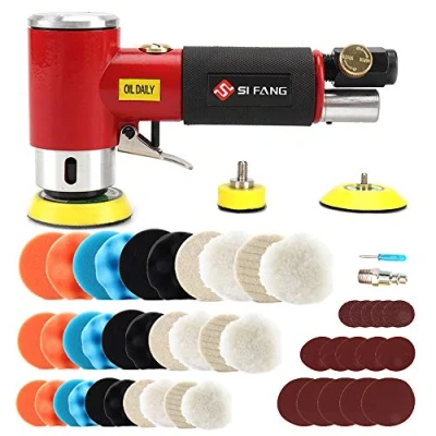 Immagine di SI FANG Mini levigatrice ad aria orbitale 1/2/3 in casuale per lavori di carrozzeria auto, angolare con 27 spugne e lana, 15 pezzi, Kit rossa., 1/2/3inch