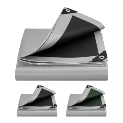 Immagine di WOLTU Telone Occhiellato Impermeabile 2x2 m, Telo di Copertura in PE 280 g/m² con Occhielli, Protezione Anti UV e Antipioggia per Barca, Auto, Piscina, Grigio+Nero