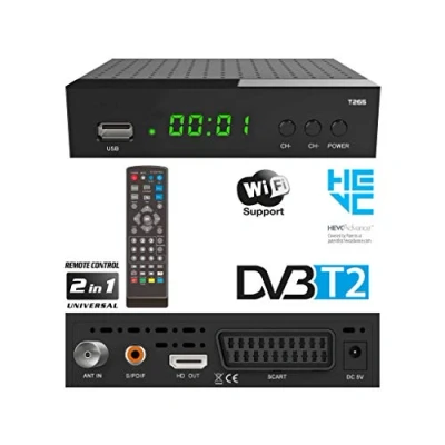Immagine di Decoder Digitale Terrestre DVB T2 / HDMI/DVB HEVC/Full HD Ricevitore TV/USB PLAY/WIFI APP/DVB Scart, Decoder, Nero CAVO HDMI INCLUSO