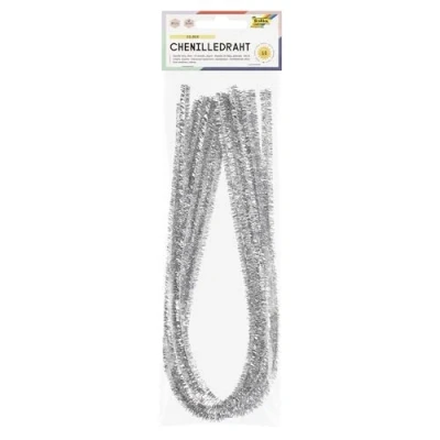 Immagine di folia 77860 10 Pezzi di Filo ciniglia Color Argento, Diametro 8 mm e Lunghezza 50 cm, Ideali per Bambini Il Fai da Te la creazione Animali, Figure Altre Forme