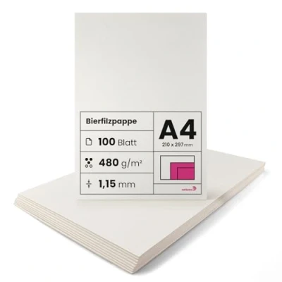 Immagine di Netuno 100 fogli cartone assorbente crema formato A4 210 x 297 mm 1,15 480g cartoncino rigido per sottobiccieri birra base torte album coperture rilegatura beermat board cream