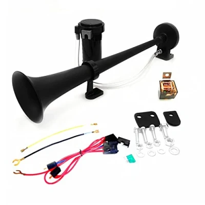 Immagine di YIYIDA tromba d&#039;aria 24V Air Horn per auto 150DB Car 450mm camion a singola in zinco cromato corno nero con compressore moto furgone ecc