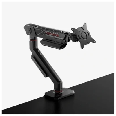 Immagine di ASUS ROG ERGO Monitor Arm AAS01, Supporto per scrivanie regolabile a braccio, fino 39 pollici, Schermi piatti 11,5 Kg e curvi 8,5 Kg, 100x100 VESA, Installazione facile, Nero