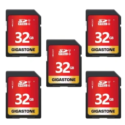 Immagine di Gigastone Scheda SD 32 GB, Set da 5, di Memoria SDHC, Velocità Lettura Fino a 80 MB/sec, Classe 10 U1 UHS I, Specialmente per Fotocamere Videocamera Telecamera PC