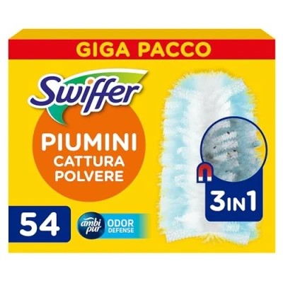 Immagine di Swiffer Duster Piumini Catturapolvere, 54 Piumini, Cattura e Intrappola Polvere Sporco, Raggiunge I Punti più Difficili della Casa, Mega Pack