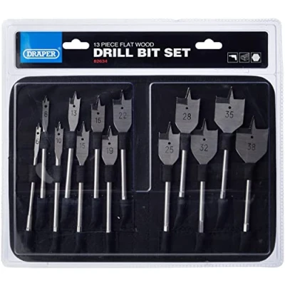 Immagine di Draper 82634 Set di punte piatte per legno, 13 pezzi, 230 V, argento