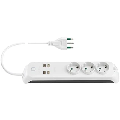 Immagine di Vimar 00447.CC.B Multipresa smart Wifi, compatibile con Alexa e Google home, 3 uscite Schuko, 4 USB A, spina 16A, controllo vocale o remoto App View