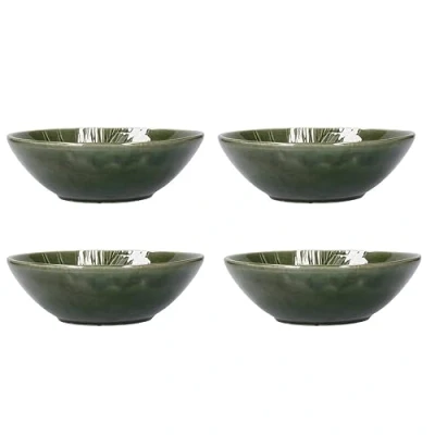 Immagine di Mikasa Jardin Set di 4 piatti fondi in gres smaltato, design botanico verde, fondi, 20cm Lavabile lavastoviglie e impilabile