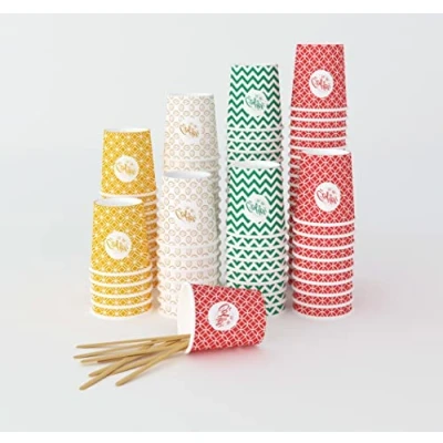 Immagine di SARA 400 Pz Bicchierini di Carta per Espresso Caffè con Palettine in Legno,4 OZ / 110 ml Ecologici e Usa Getta,Resistenti al Calore,Ideali Caffè,Tè,ecc.
