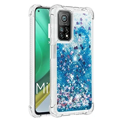 Immagine di KBIKO zxl Compatibili con Cover per Xiaomi Mi 10T Pro, Custodia in Liquido Quicksand Brillantini, Trasparente Silicone Morbido Ultra Sottile TPU Antiurto Case 10T.Blue YBL