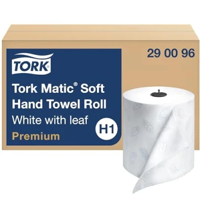 Immagine di torkp # Tork 290096 Premium Soft Matic Paper Towel roll, bianco con foglia blu (confezione da 6)