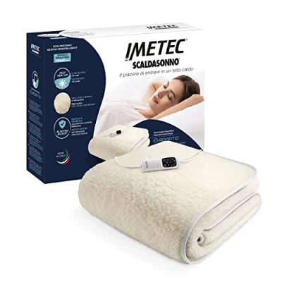 Immagine di Imetec Scaldasonno Adapto singolo 150 x 80 cm, basso consumo, riscaldamento rapido, temperatura personalizzata, 100% lana e merino, made in italy, tessuto antiscivolo, comando con 6 temperature