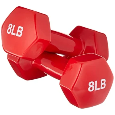 Immagine di Amazon Basics Manubri in vinile, 8 Libbre (3,6 kg), 2 unità, 16 Libbre, Rosso