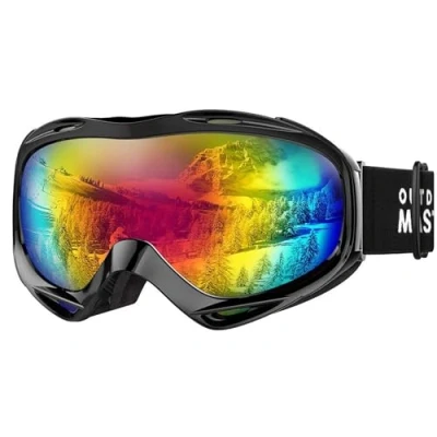 Immagine di OutdoorMaster OTG Ski Goggles Occhiali da sci/snowboard per uomini, donne e ragazzi 100% protezione UV (montatura nera + lente grigia VLT 15% con rosso REVO)