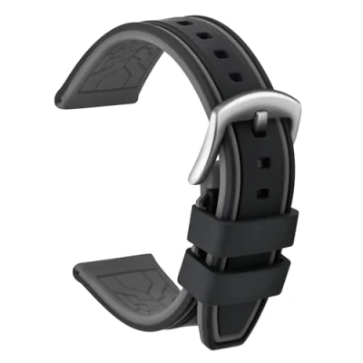 Immagine di ULLCHRO Cinturini Orologi Impermeabile Bracciale in Caucciù Bicolori 20, 22, 24, 26mm Gomma Cinturino Orologio Fibbia Dell&#039;acciaio Inossidabile Spazzolato Argento (22mm, Nero e Grigio)