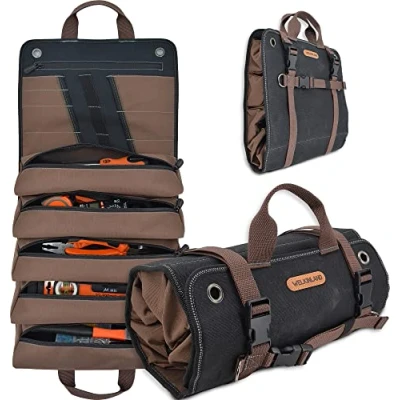 Immagine di WELKINLAND rotolo portautensili in tela cerata resistente, di attrezzi da 15 tasche, borse per litri, attrezzi, borsa arrotolabile, organizer