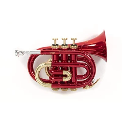 Immagine di Roy Benson Bb pocket trumpet PT 101R (campana in ottone di precisione, leadpipe dorato, tromba tascabile qualità, inclusa custodia protettiva rettangolare, con funzione zaino), Rosso