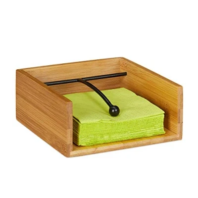 Immagine di Relaxdays Porta Tovaglioli in Bambù, con Ferma Tovaglioli, per Salviette da 25x25 cm, Tavola, Contenitore Portatovaglioli, Legno Naturale