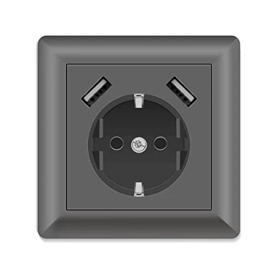 Immagine di Prese con USB, (max. 5 V 3,4 A), presa Schuko USB Embedded System 55, bianco puro, lucido, da parete solo 32 mm di profondità