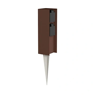 Immagine di ledscom.de Presa da giardino a colonna POMI con picchetto di terra per esterno, IP44, 2 volte, marrone, angolare, 23cm