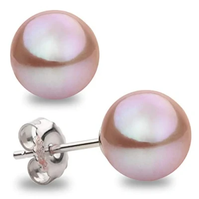 Immagine di Orecchini da donna con perle coltivate d&#039;acqua dolce rotondi di colore naturale rosa al lavanda Secret &amp; You Disponibile in 2 misure, 8 8,5 mm a 9 9,5 Argento sterling rodiato 925