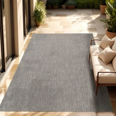 Immagine di Paco Home Tappeto Per Esterno Balcone Terrazza Cucina Monocolore Mélange, Dimensione:200 cm quadrato, Colore:Grigio