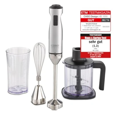 Immagine di Caso HB 1000 frullatore a immersione con ad immersione, frusta, misurino e contenitore, Watt, alluminio, argento, nero