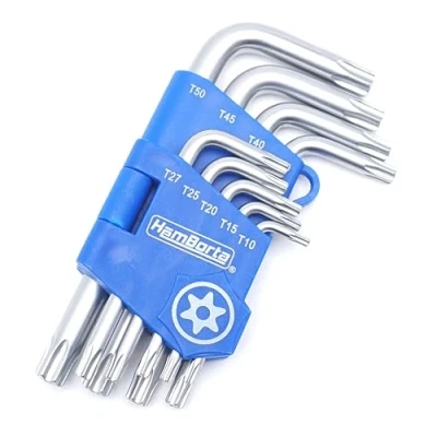Immagine di HemBorta® Chiavi Torx di Sicurezza 9PZ Set Corte a Brugola, Estremità Cava T10 T50 Lunga, Stella Prova Manomissione T10, T15, T20, T25, T27, T30, T40, T45 e
