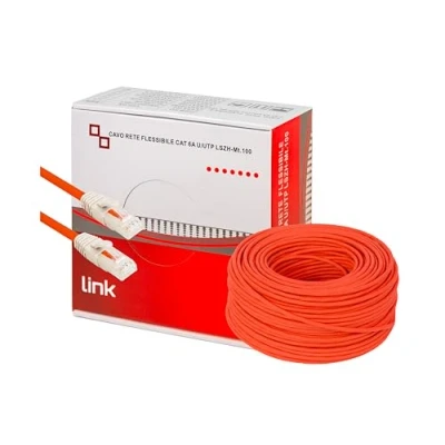 Immagine di LINK LK6A100R Matassa cavo rete Categoria 6A non schermato UTP AWG24 Halogenfree Flessibile COLORE ROSSO MT.100, intestato da ambo i lati